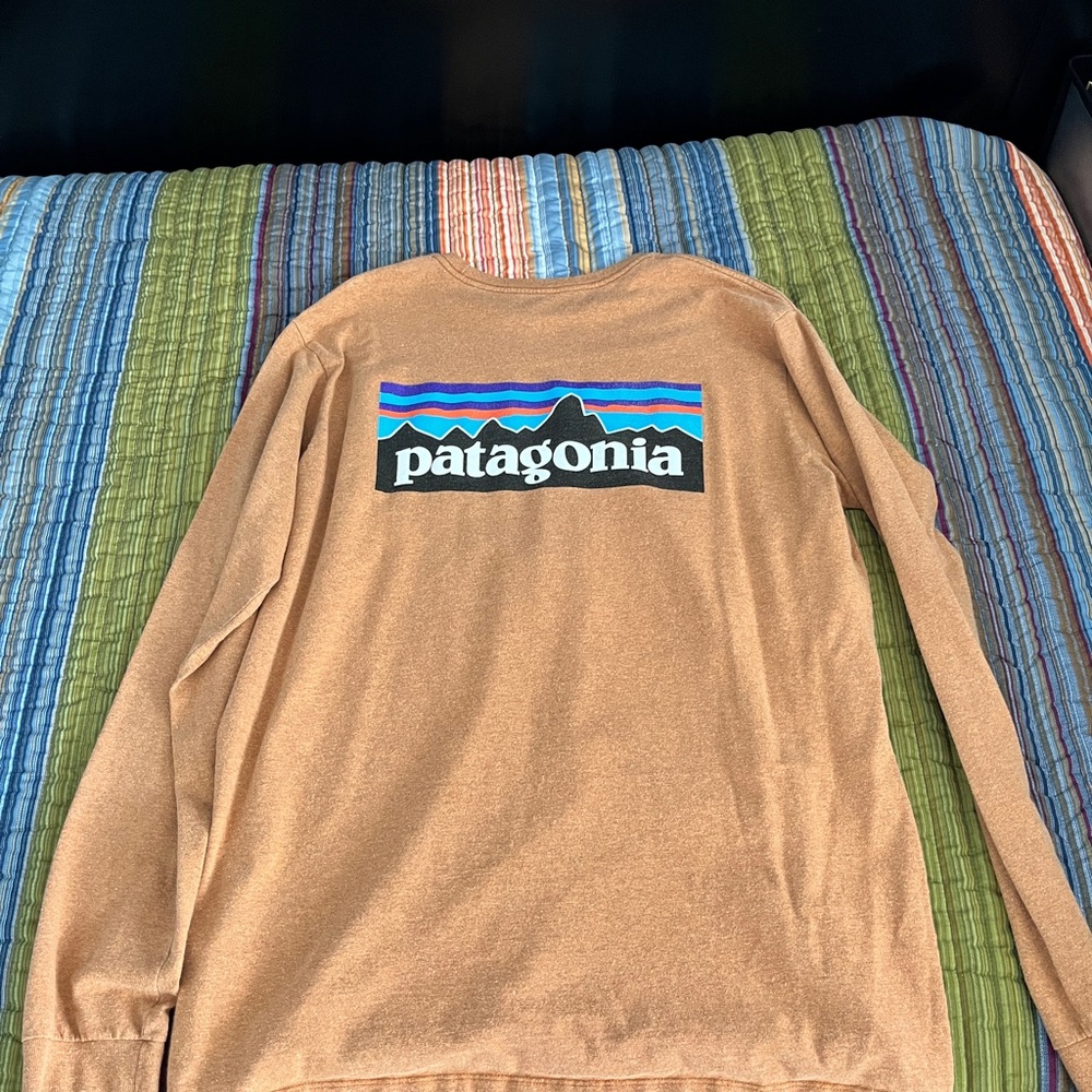 Patagonia Tan Long Sleeve with Vibrant Logo